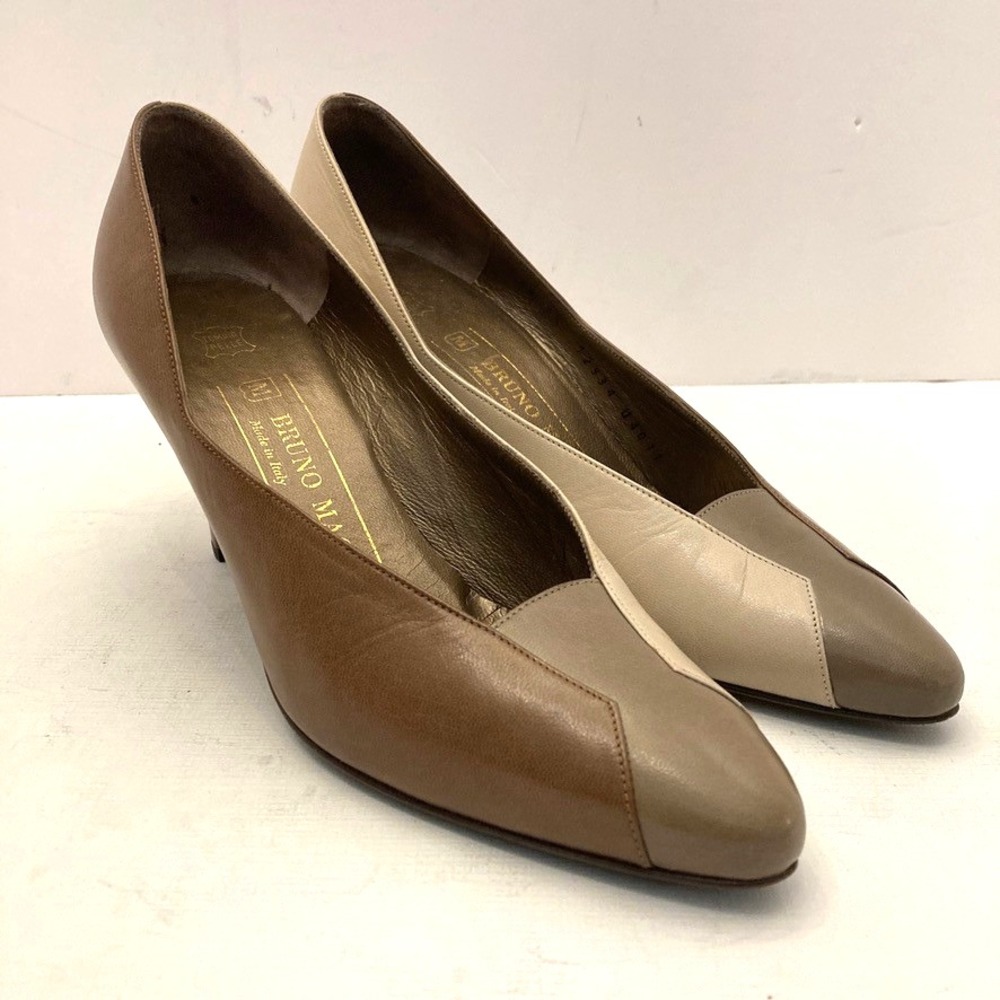 Vintage BRUNO MAGLI Taupe Brown Colorblock  Leather Pumps Womens 7.5 AA Narrow‎
